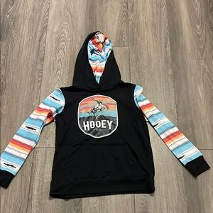 Hooey Black Hoodie with Multicolor Striped Sleeves